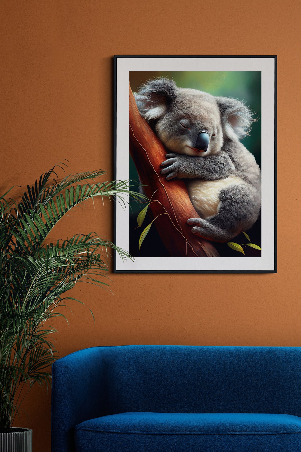Sleepy Koala Hugging Eucalyptus Branch Cute Animal Art Poster - Image 2
