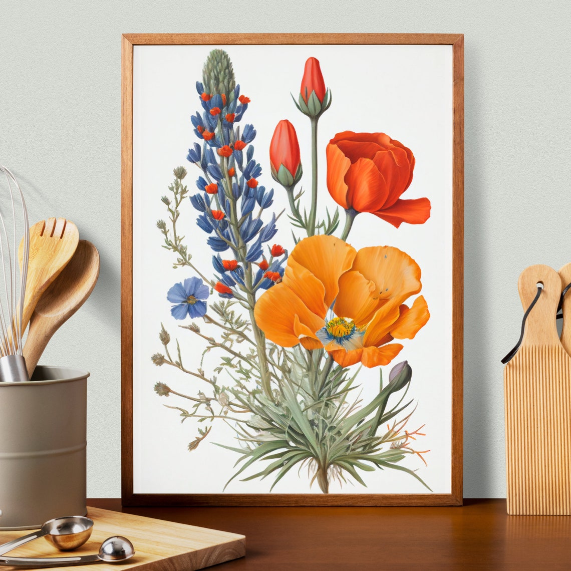 California Poppy and Lupine Wildflowers Botanical Art Poster - Image 3