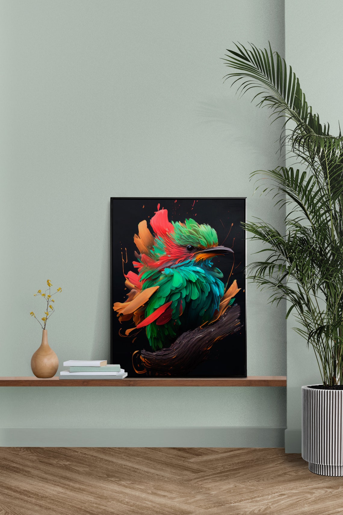 Colorful Emerald Tropical Bird Modern Paint Splash Art Poster - Image 3