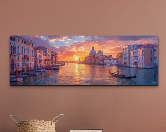 Venice Italy Gondola Boat River Landmark Watercolor Wall Art Print Panoramic Wall Decor Home Decor Livingroom Art Ready To Hang