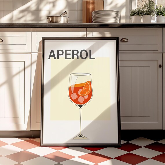 Aperol Spritz Cocktail Glass Minimalist Typography Kitchen Poster