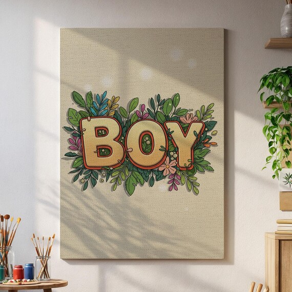 Sweet BOY Floral Lettering Baby Boy Nursery Room Decor Wall Art