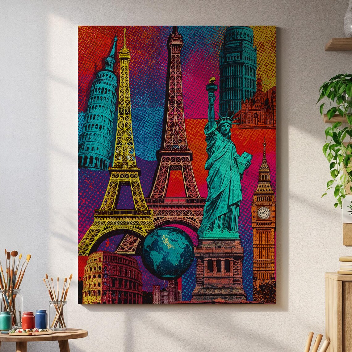 Famous World Landmarks Pop Art Collage Colorful Travel Poster