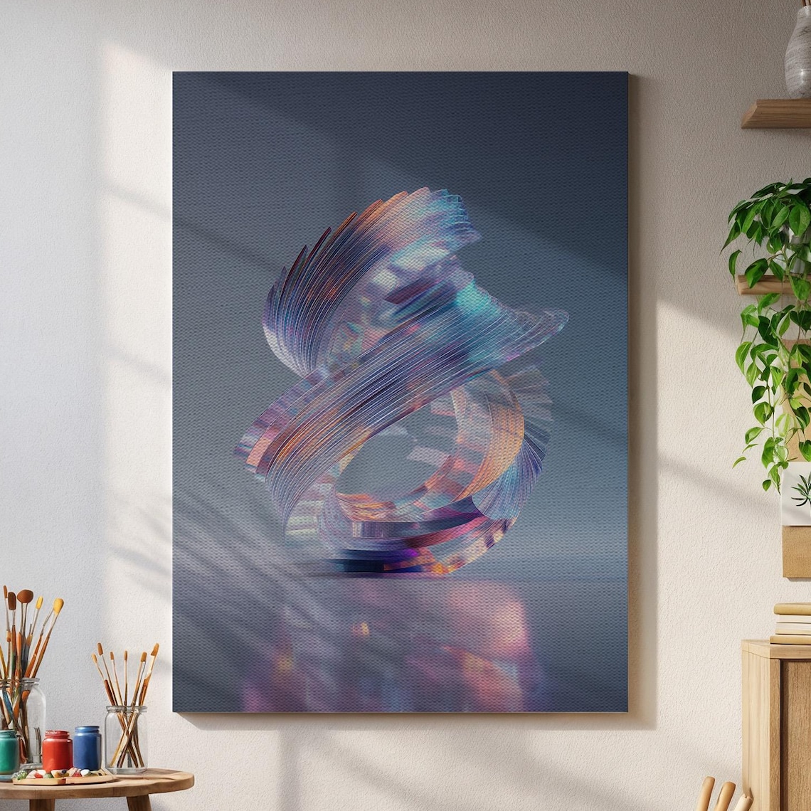Holographic Twisted Glass Sculpture Futuristic Abstract Art Poster