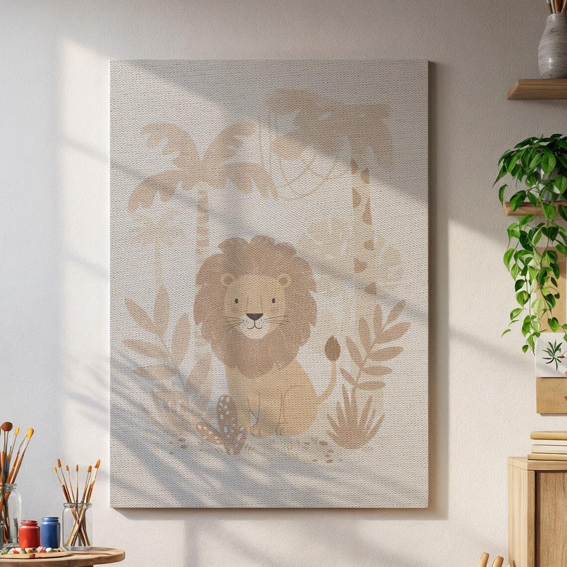 Adorable Boho Baby Lion Neutral Jungle Safari Nursery Room Art Print