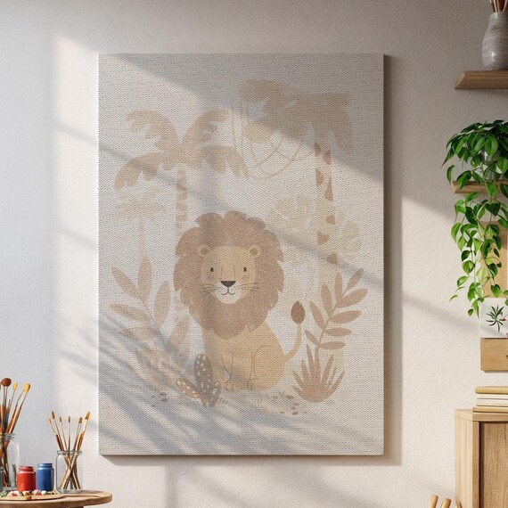 Adorable Boho Baby Lion Neutral Jungle Safari Nursery Room Art Print