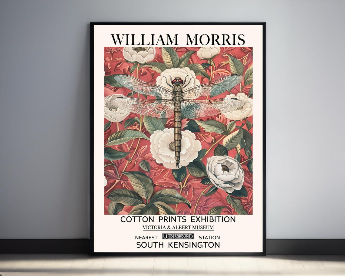 William Morris Dragonfly Floral Exhibition Poster V&A Museum