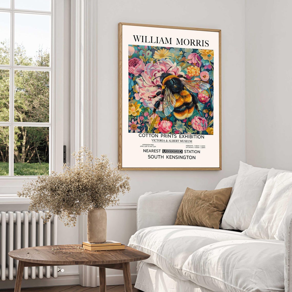 William Morris Bumble Bee Pink Flower Print Vintage Wall Art Antique Botanical Illustration Celestial Silver Home Decor Art Nouveau Gift - Image 2