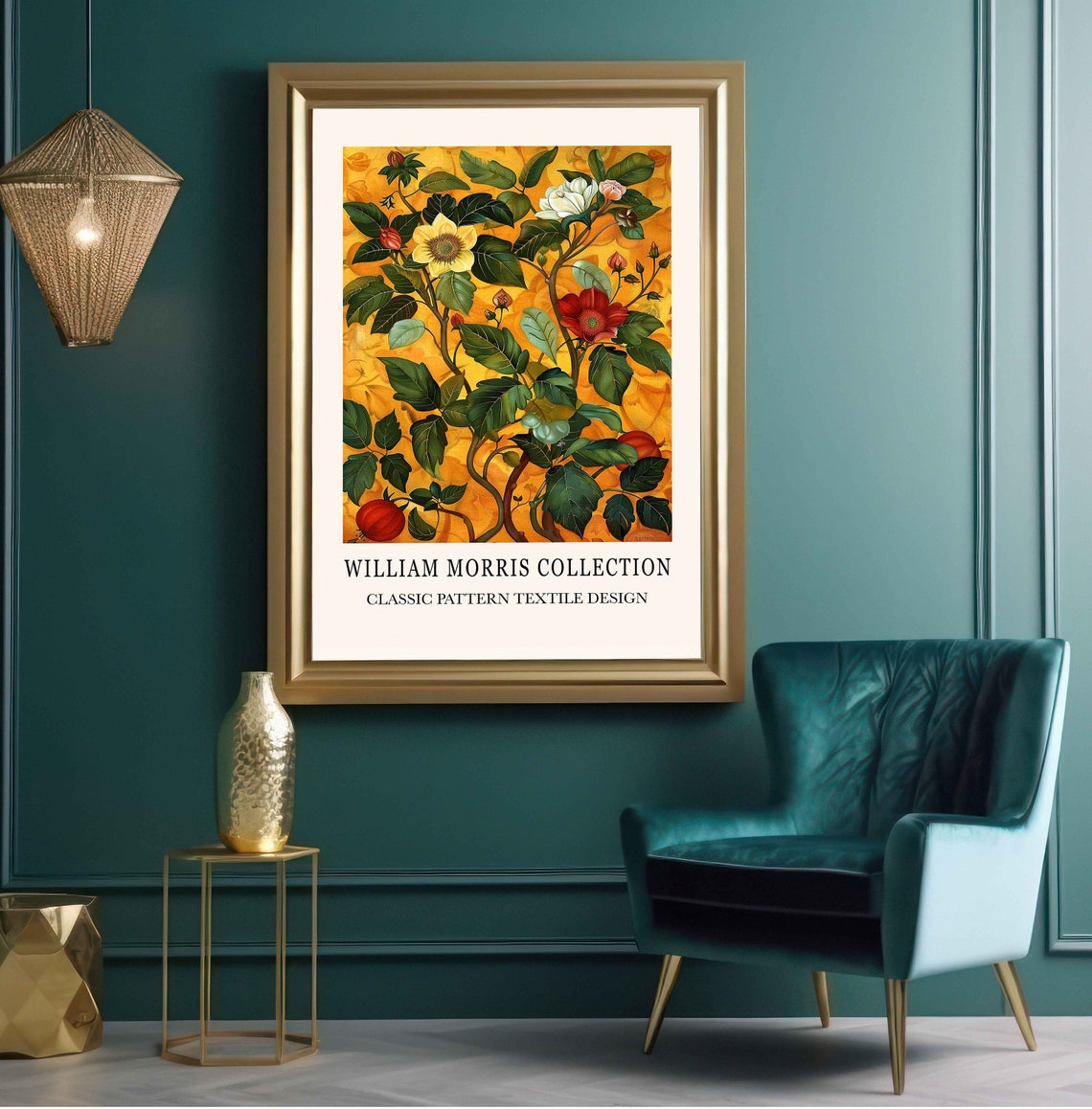 William Morris Golden Floral Vine Textile Pattern Design Poster - Image 2