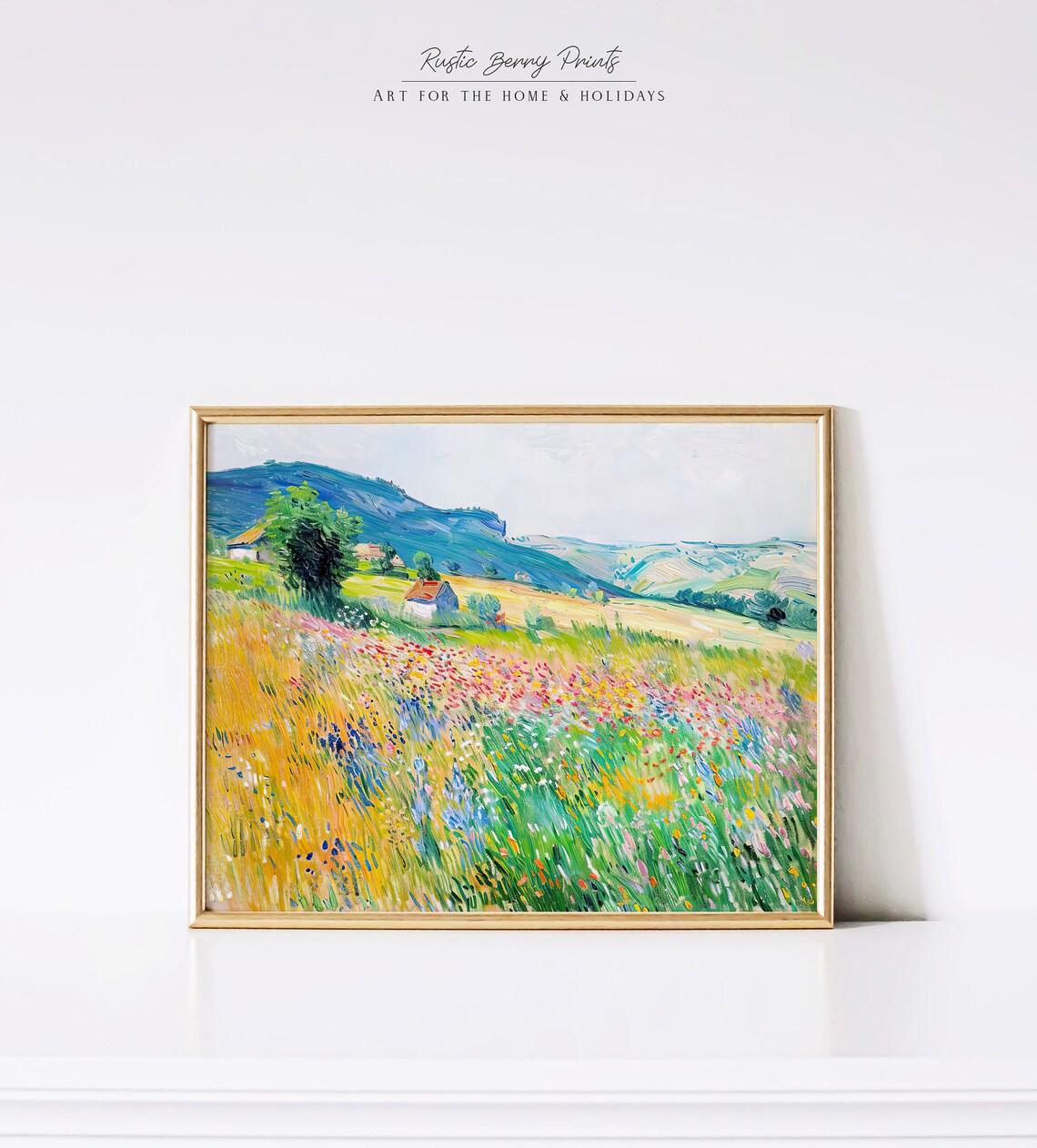 Vibrant Wildflower Meadow With Farmhouse And Blue Hills Summer Poster - Image 3