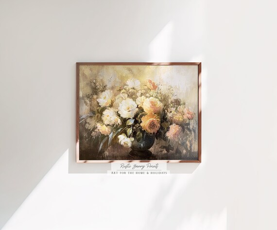 Antique Flowers Wall Art Print Vintage Still Life Academia Moody Cottagecore