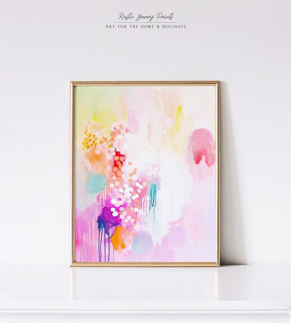 Pastel Pink Yellow Abstract Confetti Dots Modern Painting Wall Art