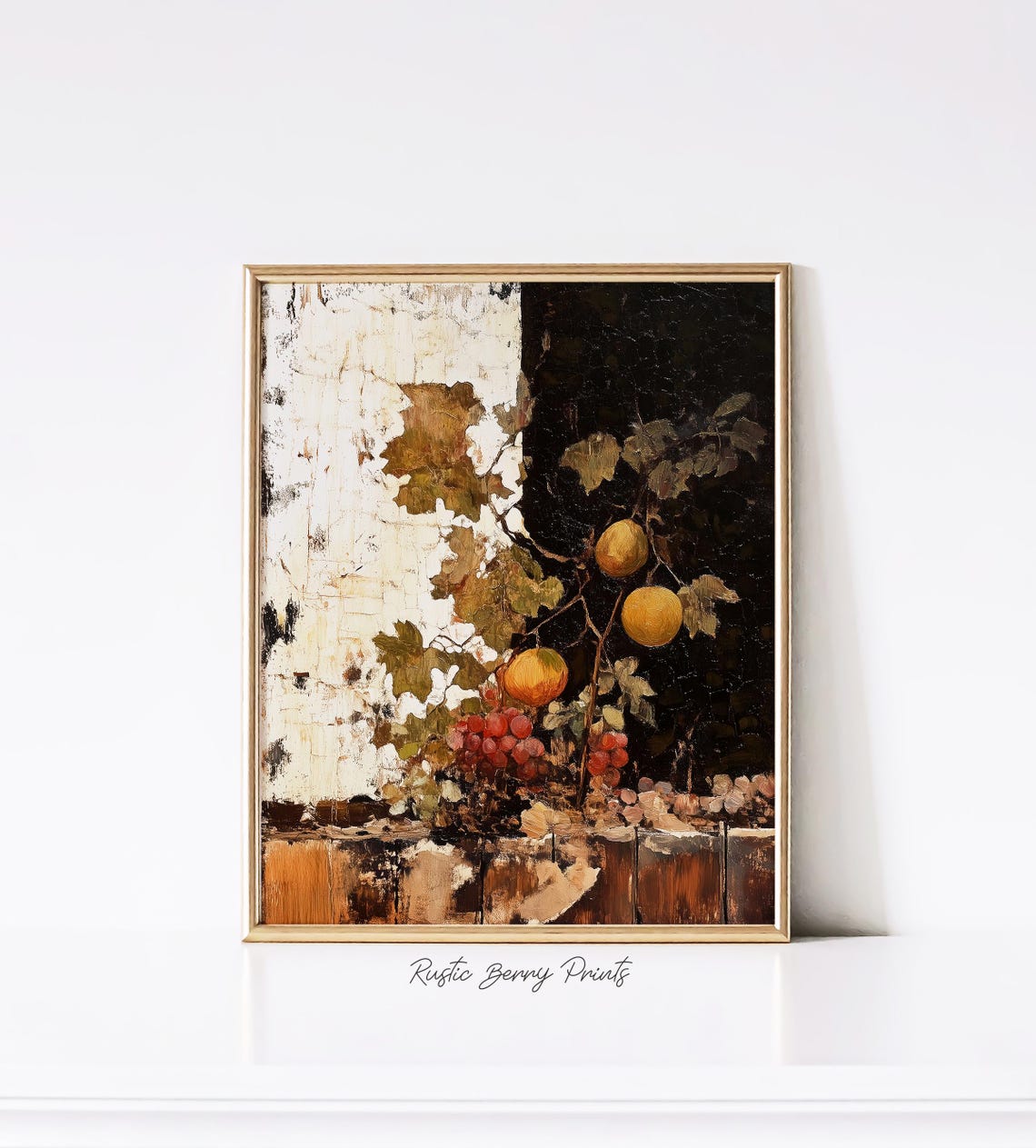 Vintage Fruit Still Life Grapes Lemons Rustic Painting Wall Art - Image 2