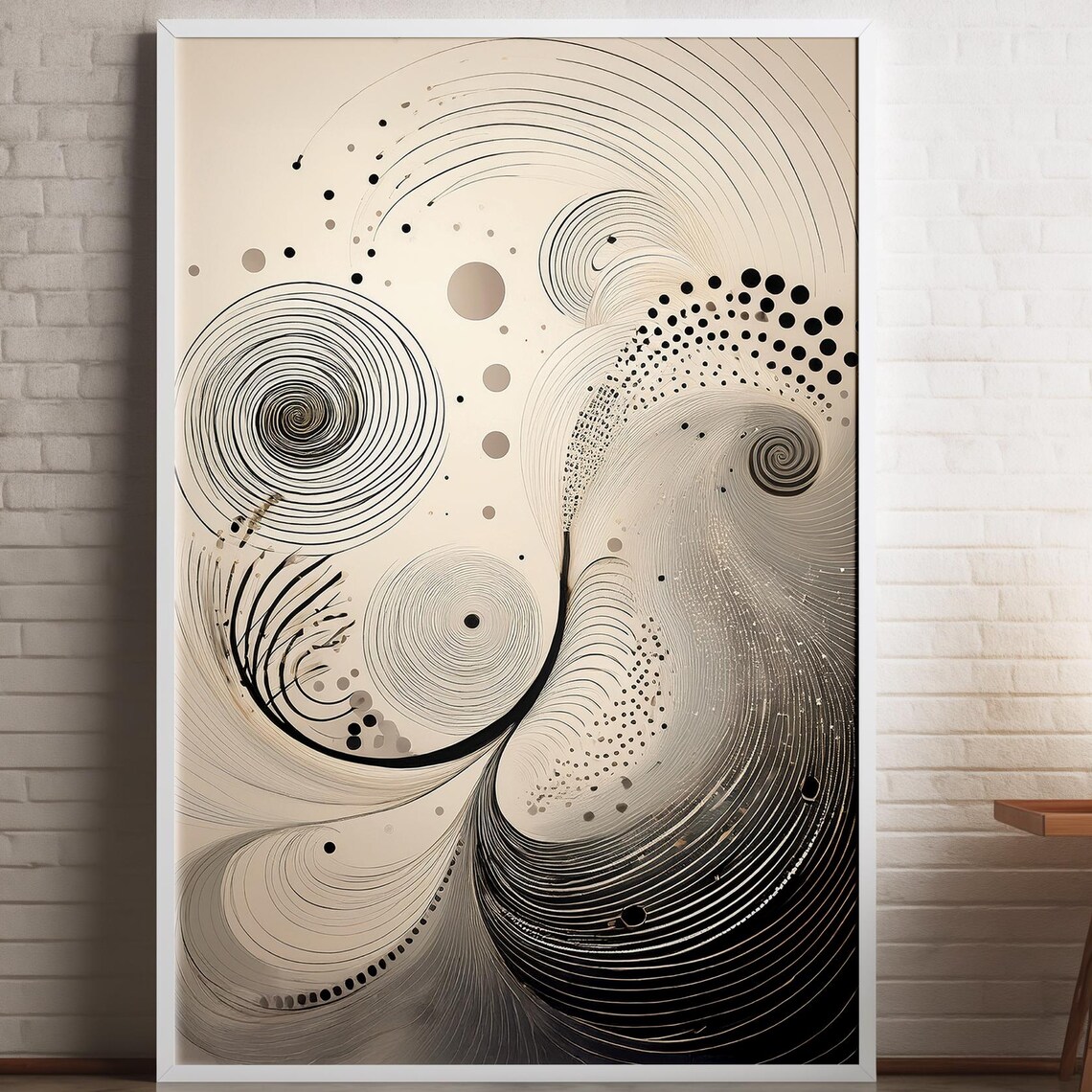 Minimalist Abstract Swirl Wall Art Black Beige Geometric Print Modern Line Poster
