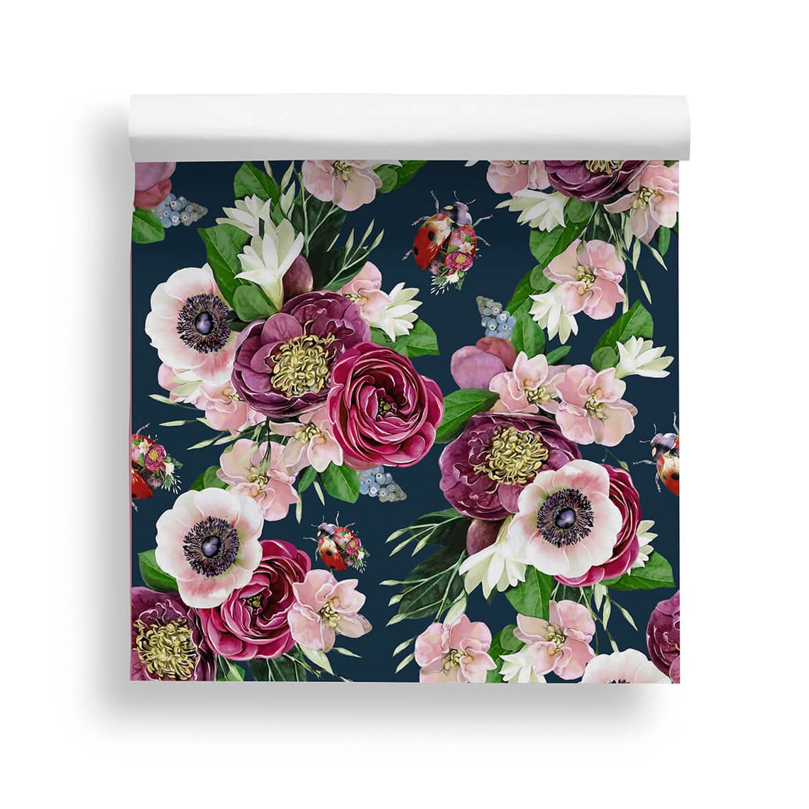 Ladybird Botanical, Dark Blue Wallpaper