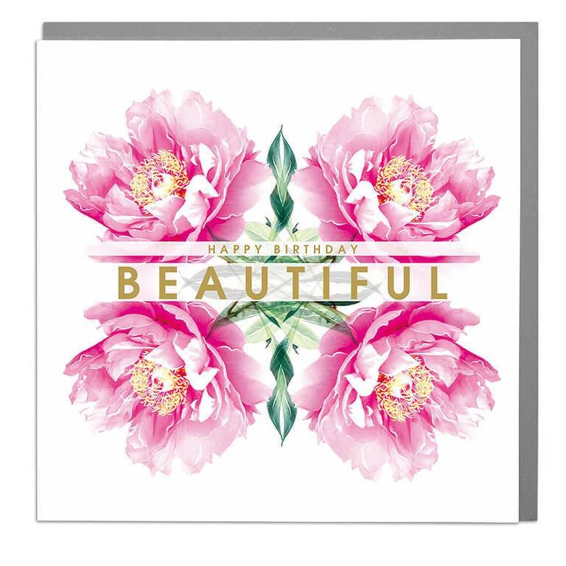 Pink Peony Happy Birthday Beautiful Card Floral Gold Art Print