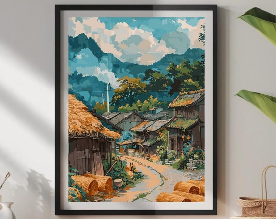 Vietnam Village Poster Southeast Asia Art Fishing Print Wall Home Decor