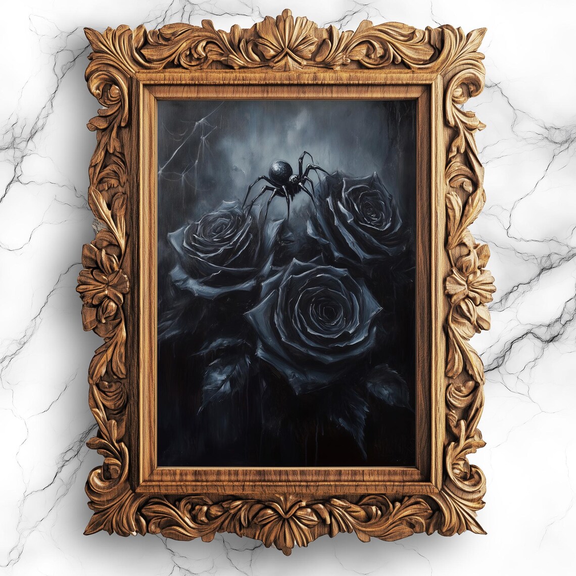 Vintage-Inspired Roses and Spider Art Print