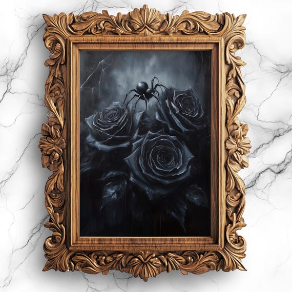 Vintage-Inspired Roses and Spider Art Print