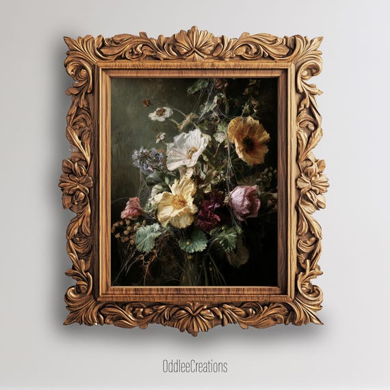 Wildflowers Gothic Floral Art Oil Painting Dark Academia Vintage Wall Decor With Spider Web Flw76