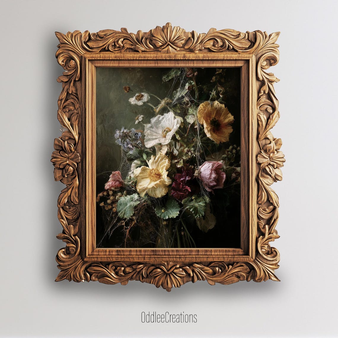 Wildflowers Gothic Floral Oil Painting With Spider Web Dark Print