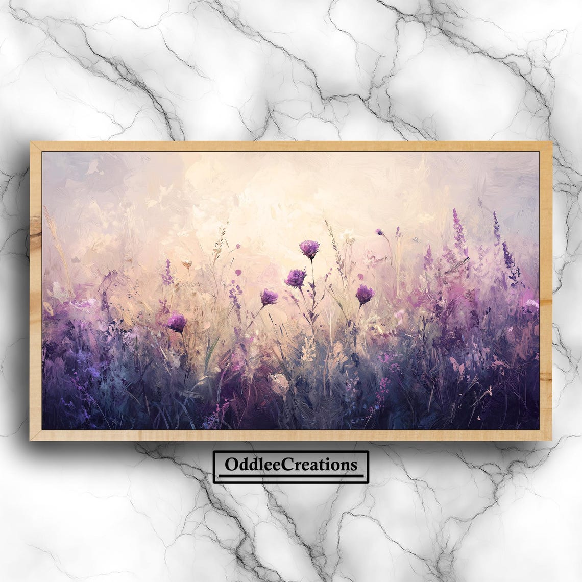 Misty Lavender Wildflower Meadow Impressionist Farm Landscape Poster