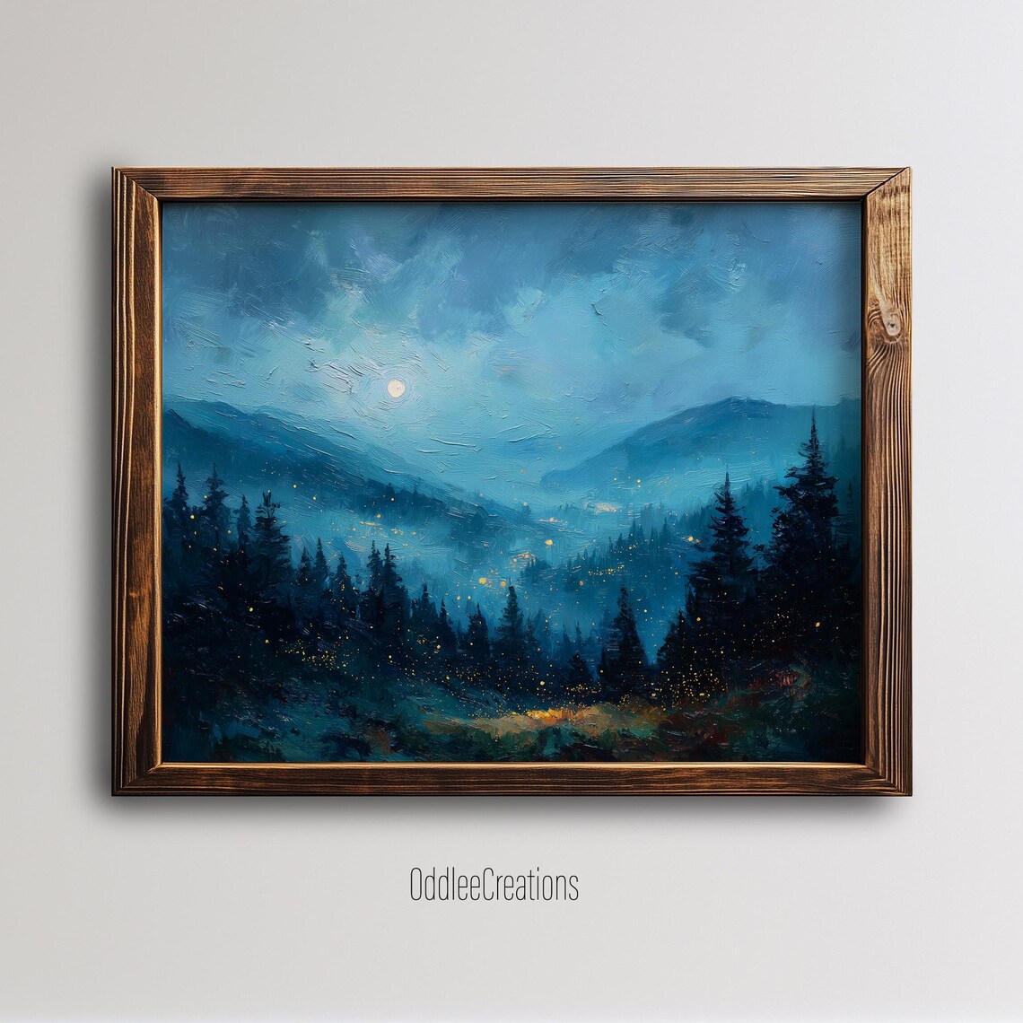 Firefly Moonlit Forest Art Print, Moody Landscape