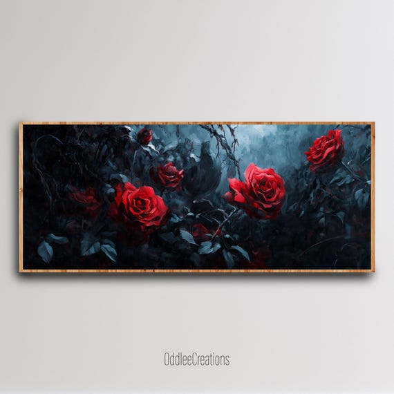 Gothic Rose Garden Moonlight Art Whimsigoth Dark Academia Style For Home Decor Sce138