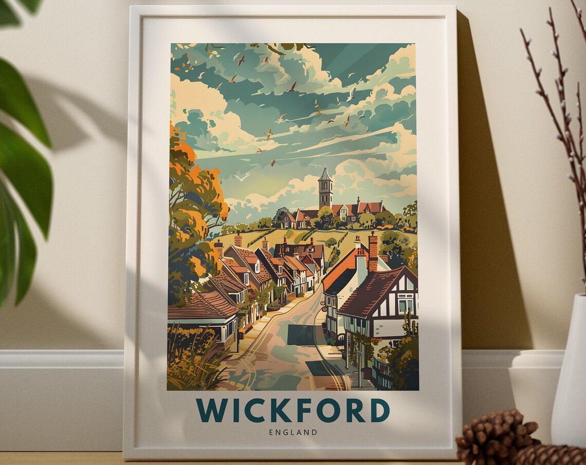 Wickford England Charming High Street Church Retro Travel Poster