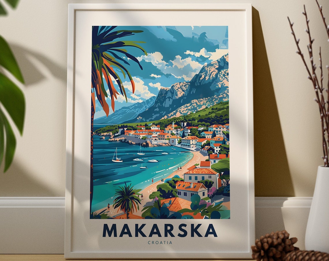 Makarska Croatia Coast Vintage Adriatic Bay Travel Art Poster