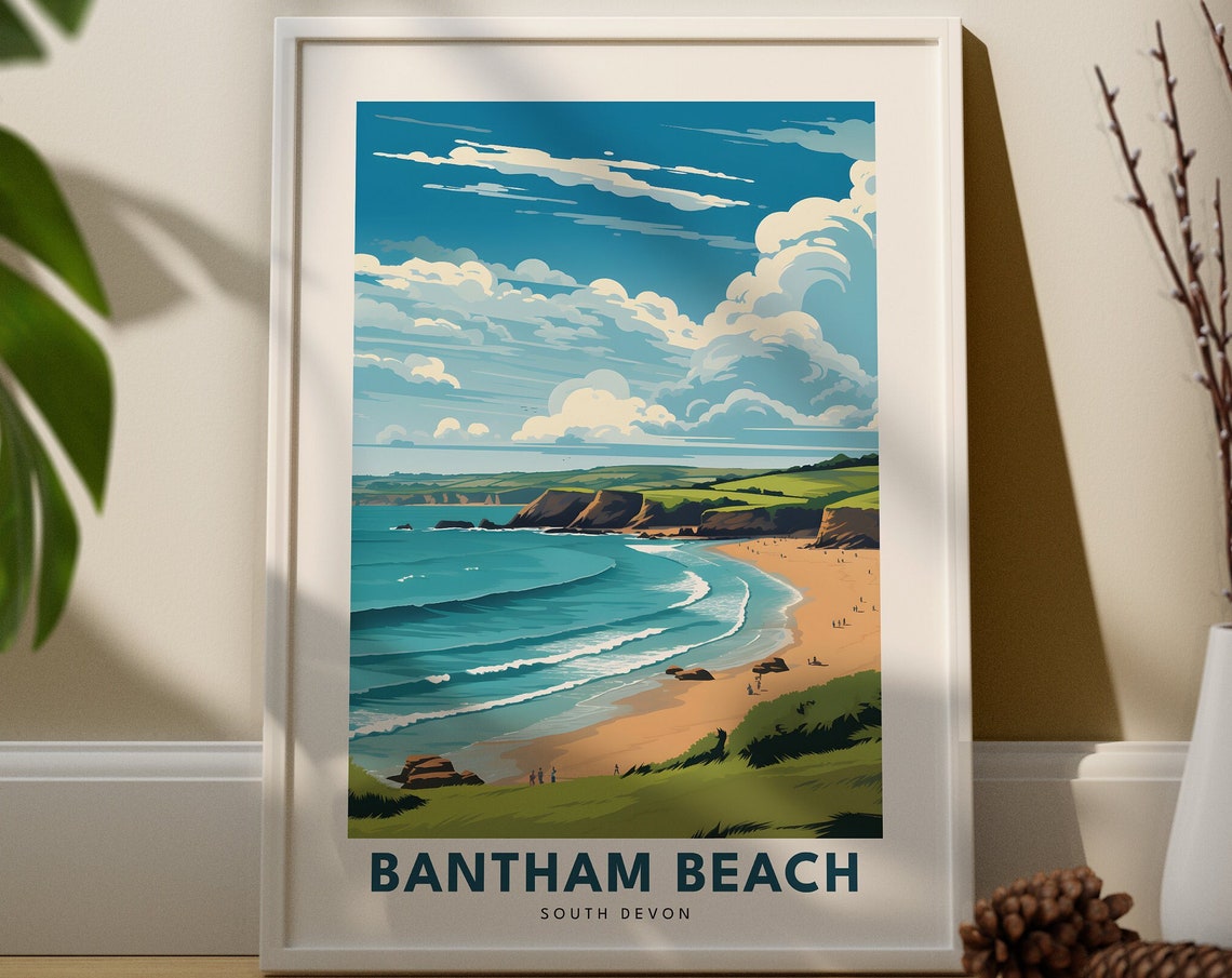 Bantham Beach South Devon Surf Waves Travel Poster Coast Decor