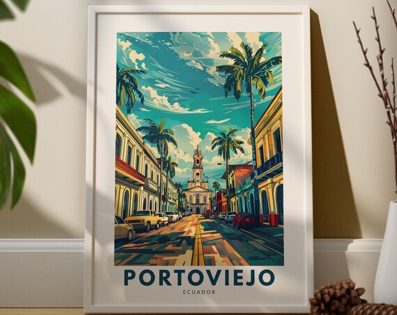 Portoviejo Ecuador Vintage Travel Poster Tropical City Street