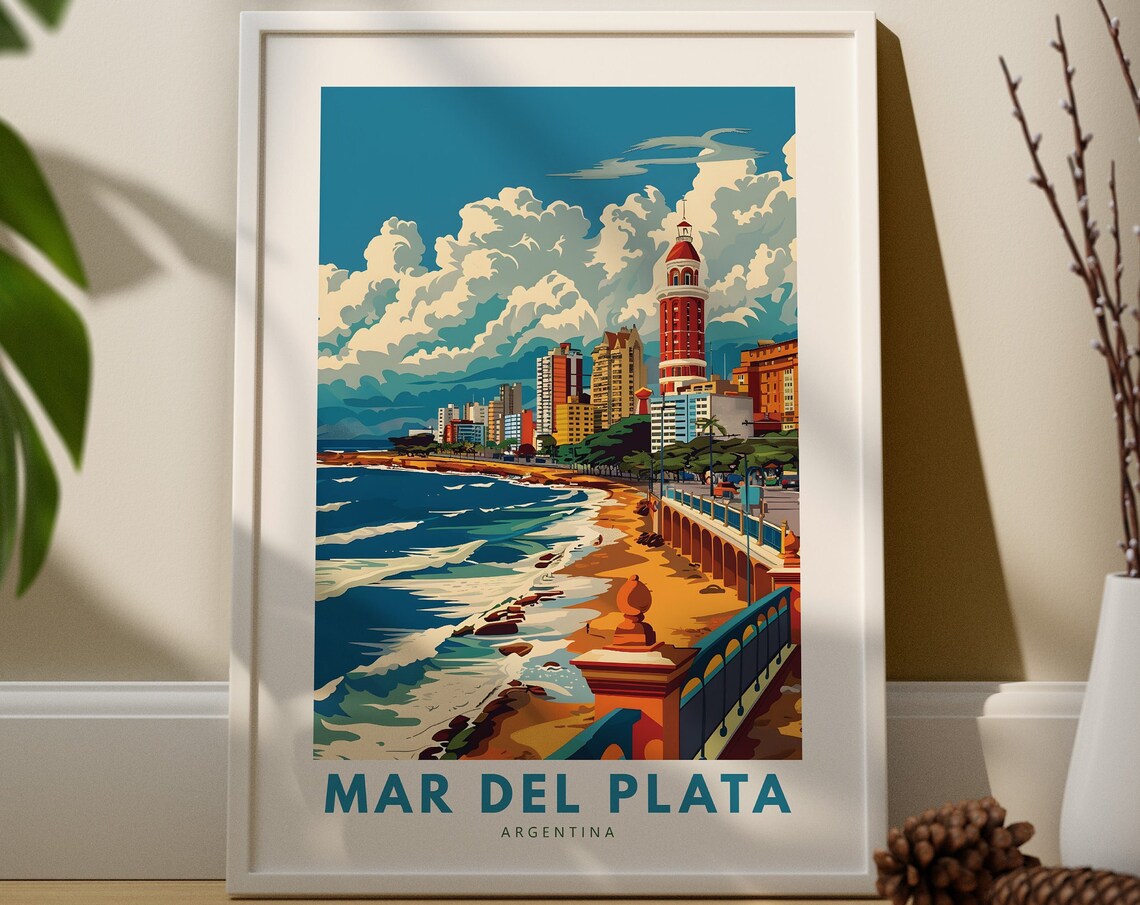 Mar Del Plata Argentina Beach Promenade Vintage Travel Poster