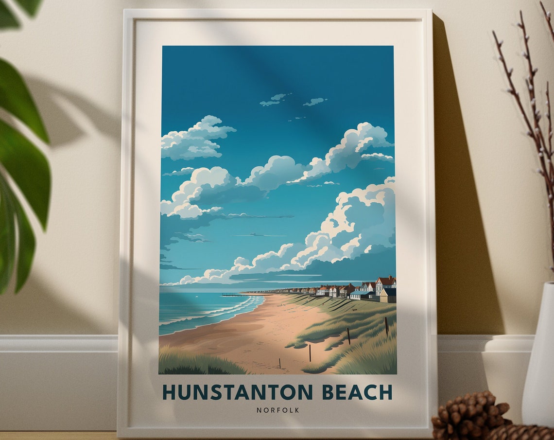 Hunstanton Beach Norfolk Coastline Sand Dunes Retro Travel Poster