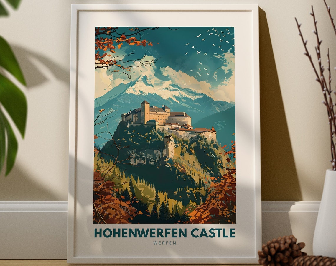 Hohenwerfen Castle Werfen Austria Autumn Mountain Travel Poster