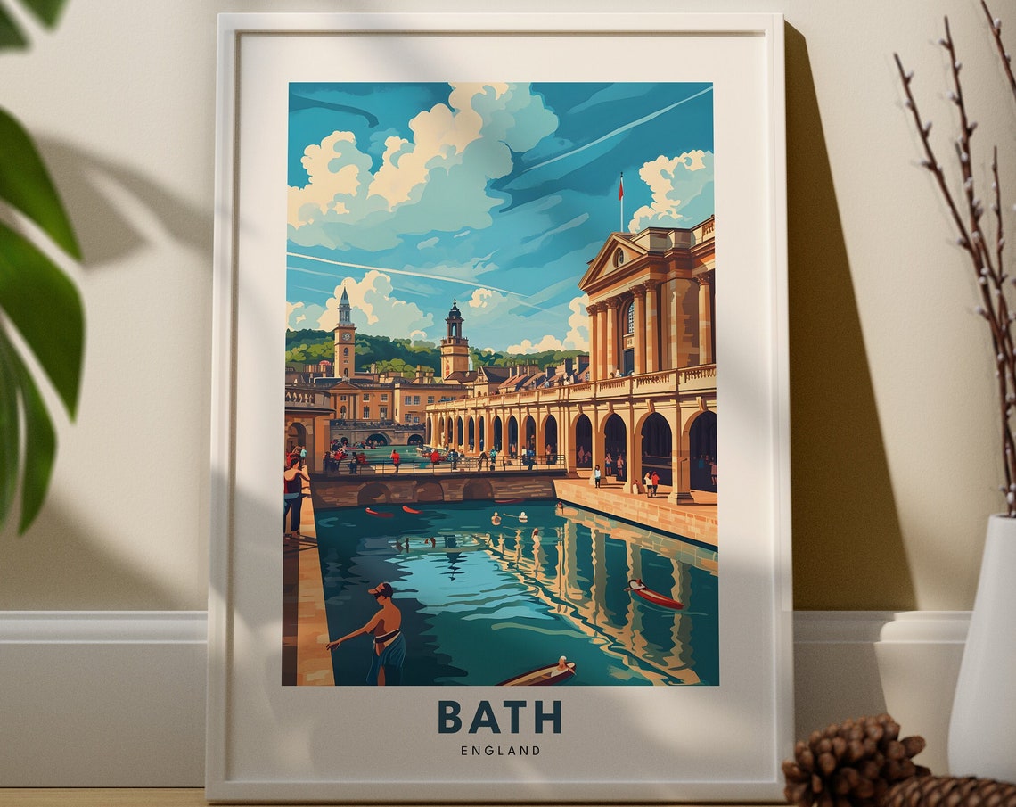 Bath England Roman Baths Georgian Architecture Travel Poster