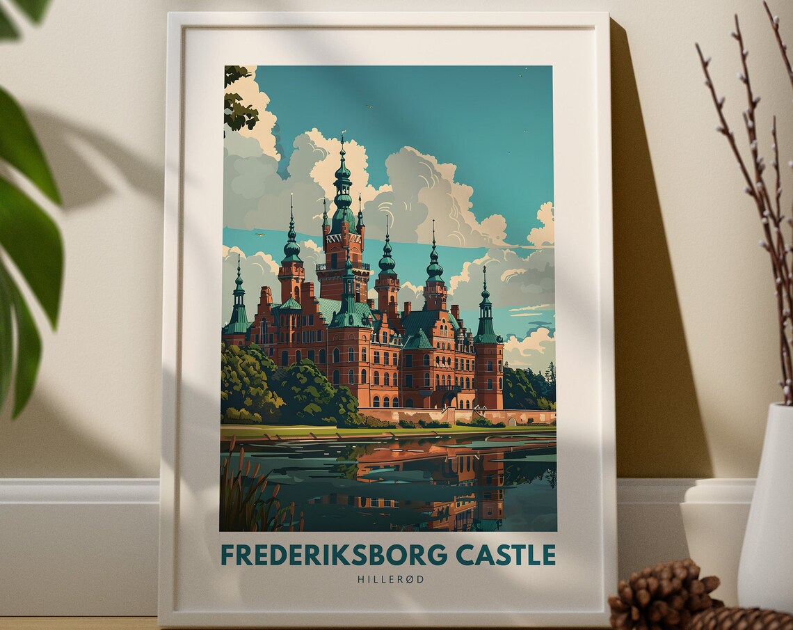 Frederiksborg Castle Denmark Renaissance Palace Vintage Travel Poster