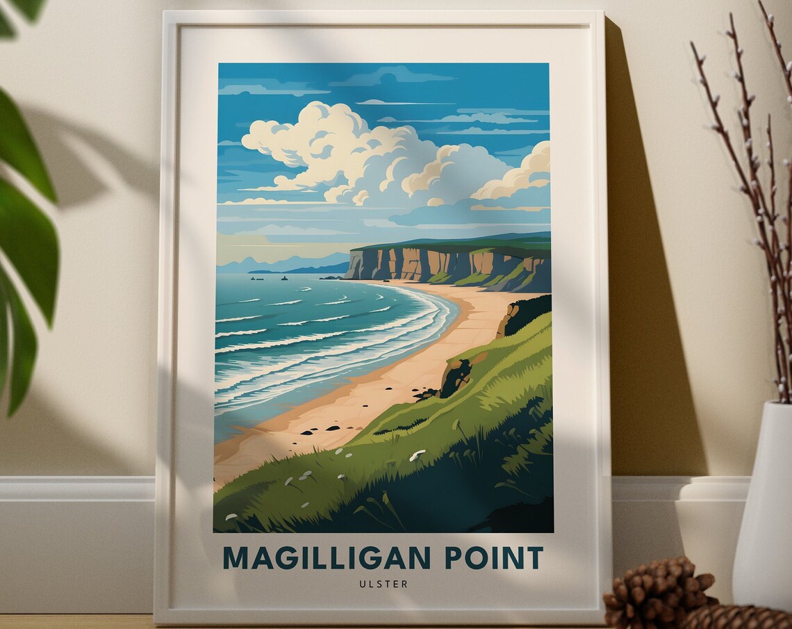 Magilligan Point Ulster Golden Beach Green Cliffs Travel Poster