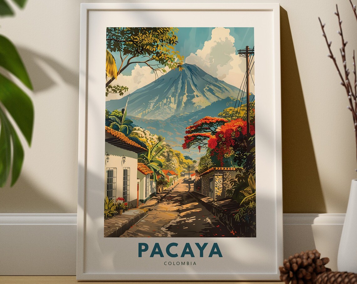 Pacaya Volcano Colombia Vintage Retro Street Travel Art Poster