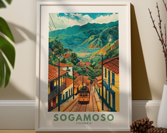 Sogamoso Colombia Tram Street Mountain Village Travel Art Poster