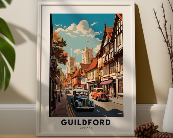 Guildford Travel Print Wall Art Hanging Home Dcor Southern England Gift Lovers City Poster