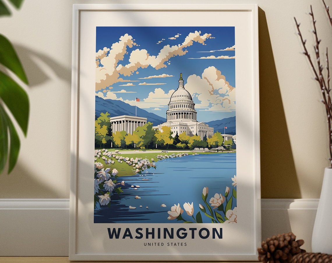 Washington DC United States Capitol River Spring Travel Poster