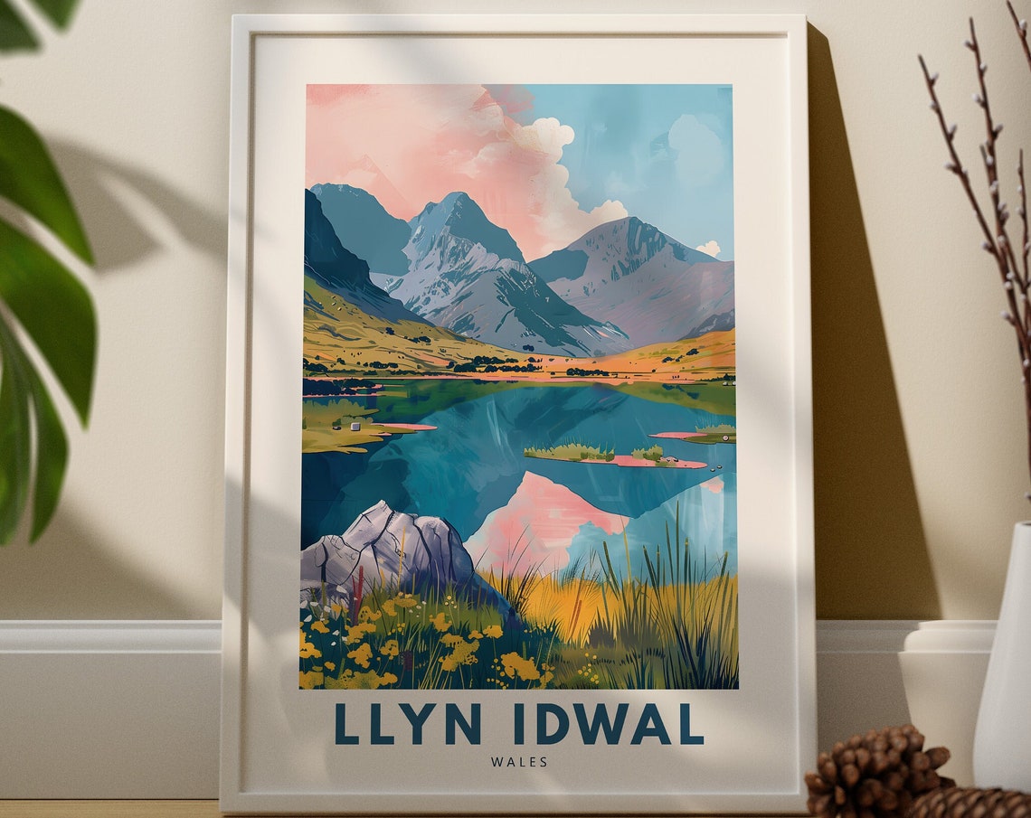 Llyn Idwal Wales Mountain Lake Mirror Reflection Travel Poster