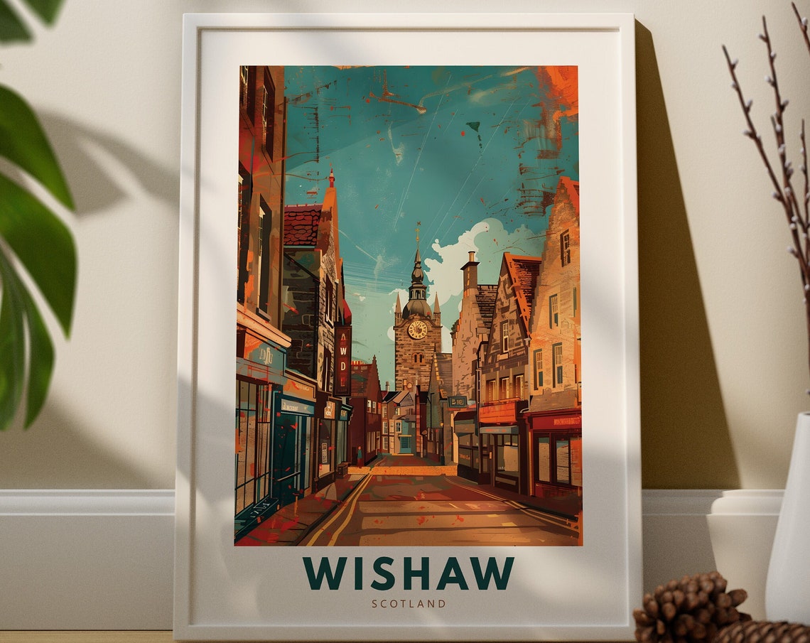 Wishaw Scotland Historic High Street Retro Travel Art Poster