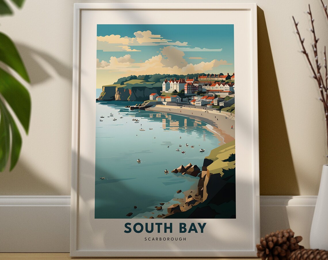 South Bay Scarborough England Coastal Harbor Retro Travel Poster