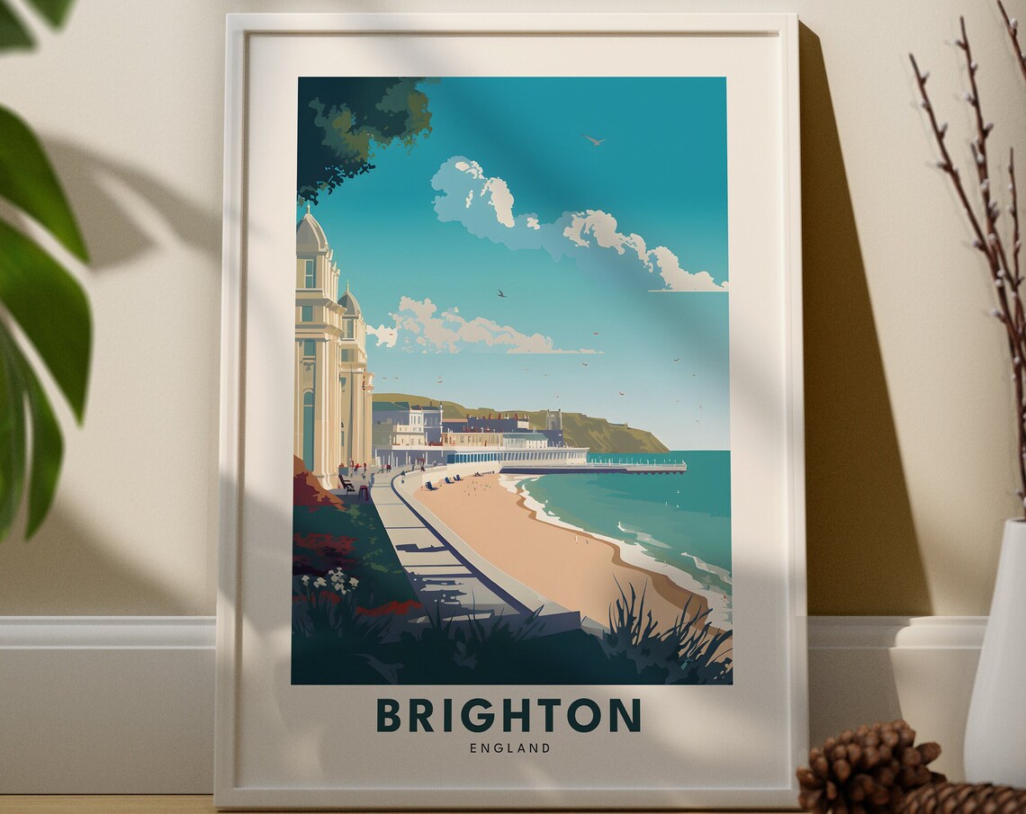 Brighton England Seaside Pier Beach Promenade Vintage Travel Poster