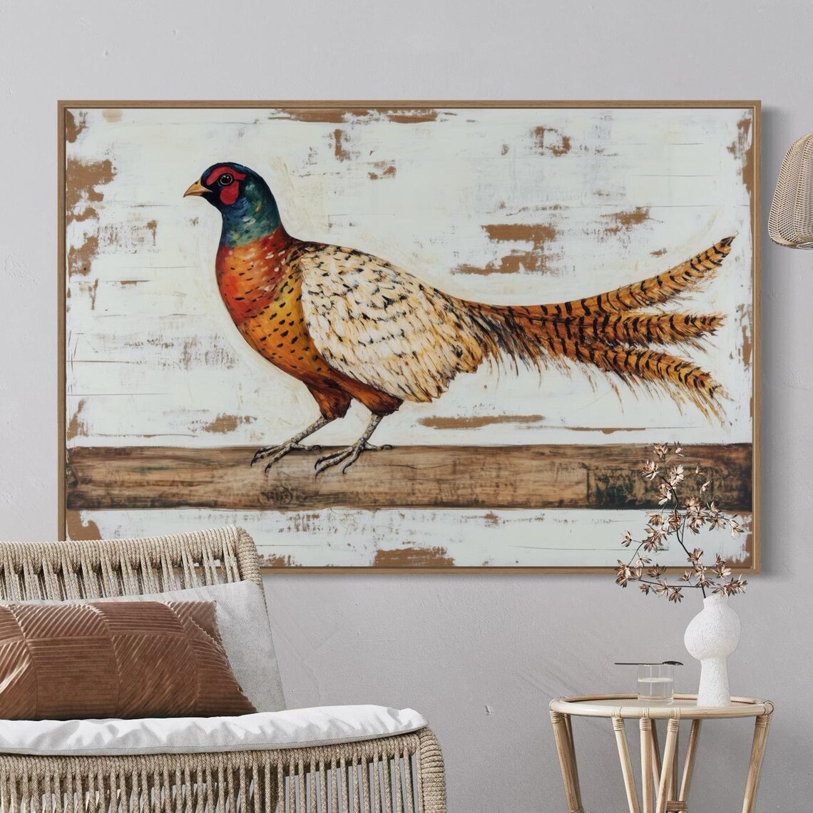 Rustic Pheasant Wall Art Vintage Bird Farmhouse Wildlife Print Poster
