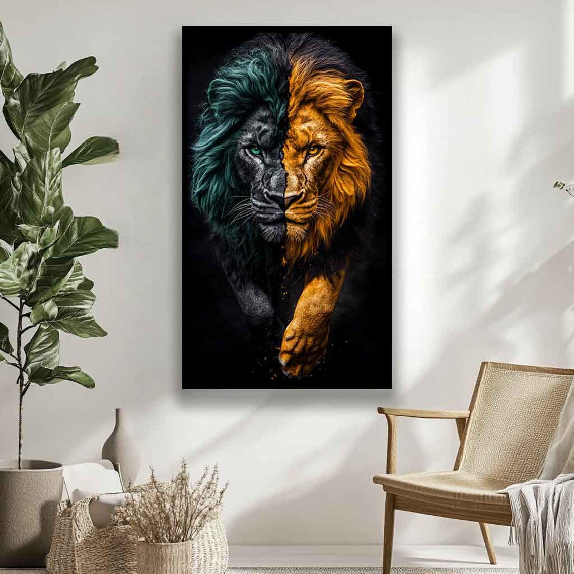 Lion Painting Black Yellow Lion Portrait Modern Lion Painting Wildlife Art King Lion Print Minimalist Safari Wall Art - Image 2