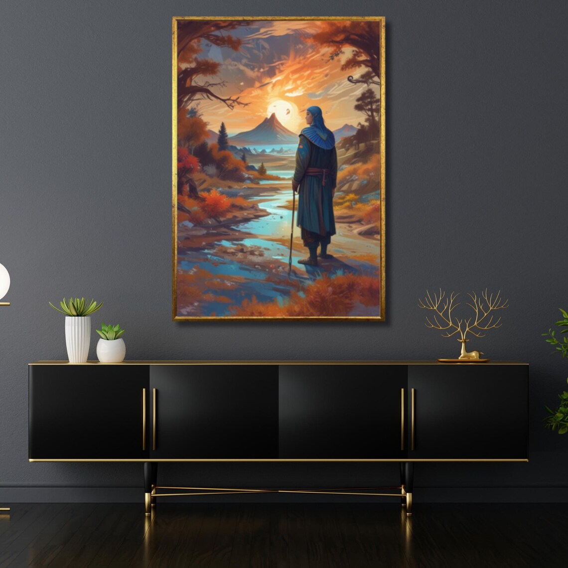 Mystical Fantasy Landscape Art Sunset Warrior Wall Decor Medieval Scenic Poster Framed Or Unframed Ready To Hang - Image 5