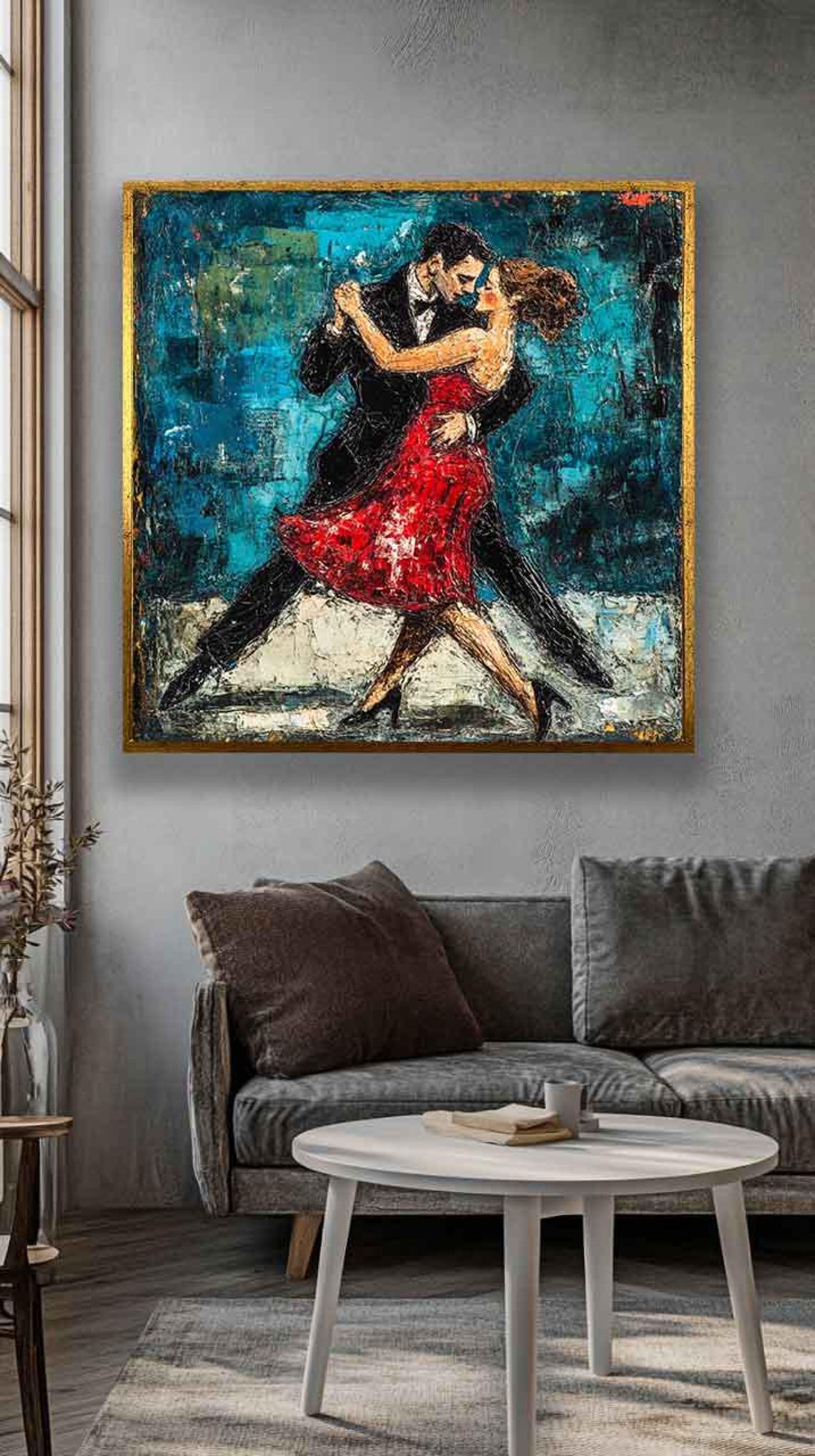 Passionate Tango Dance Art Romantic Couple Painting Red Dress Wall Decor Dance Studio Ballroom Dance Framed Print Unique Gift - Image 2